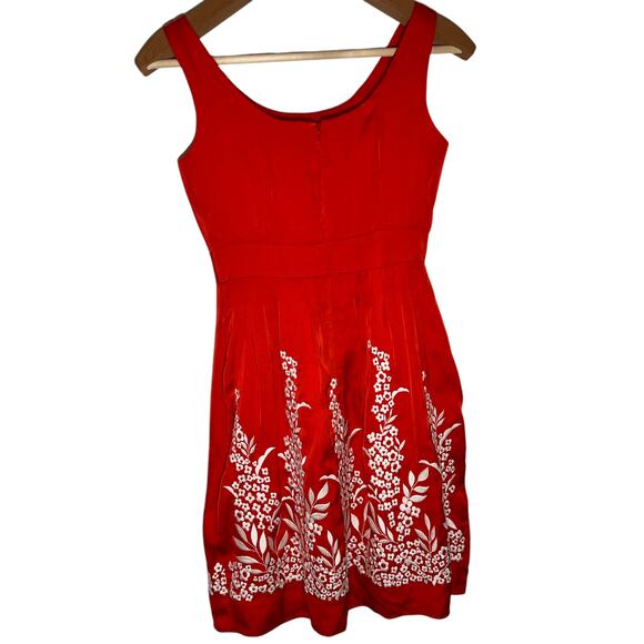 Antonio Melani Embroidered Floral Red Dress Knee Length Size 2 Bright Preppy - Picture 2 of 13